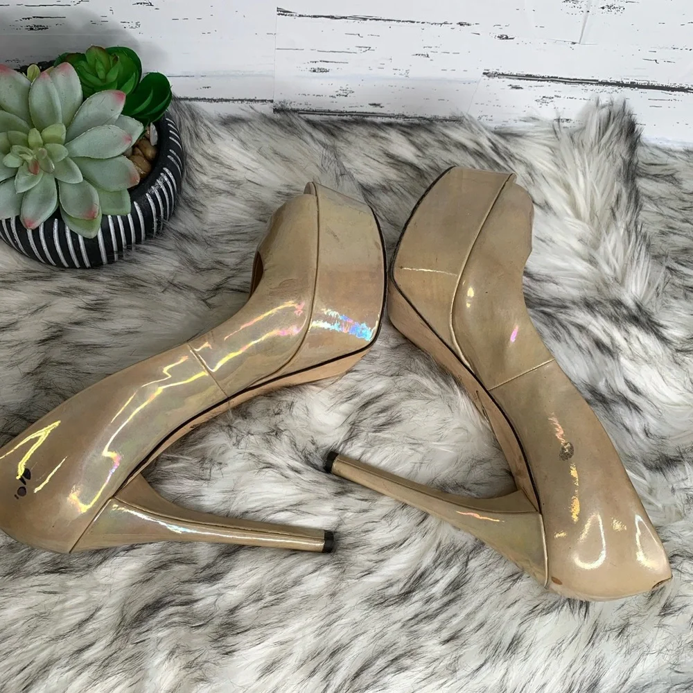 BRIAN ATWOOD Patent Leather Open Toe Platform Heels *AS IS*, 8